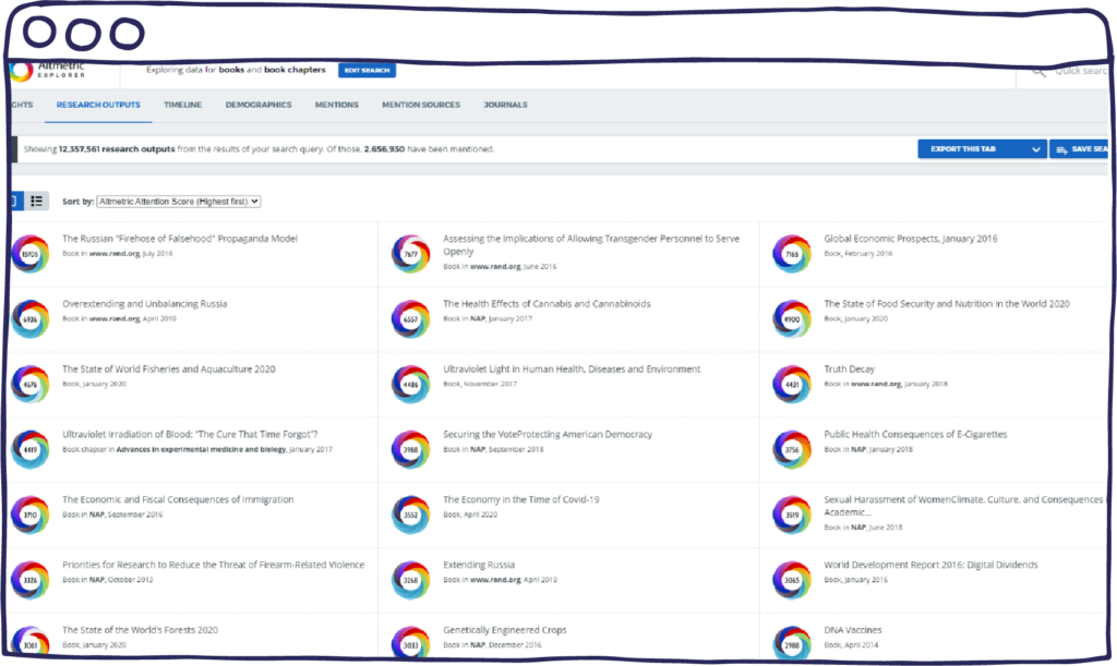 three columns of research articles on a web browser