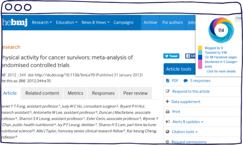citation data on a web browser