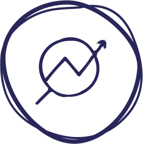 a circle with a line chart coming out of it inside a bigger circle