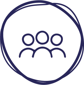 a line drawing of three people inside a circle