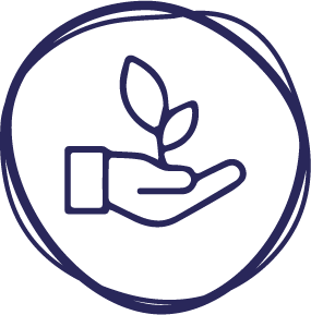a hand holding a plant inside the circle