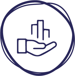 a hand holding a chart inside a circle